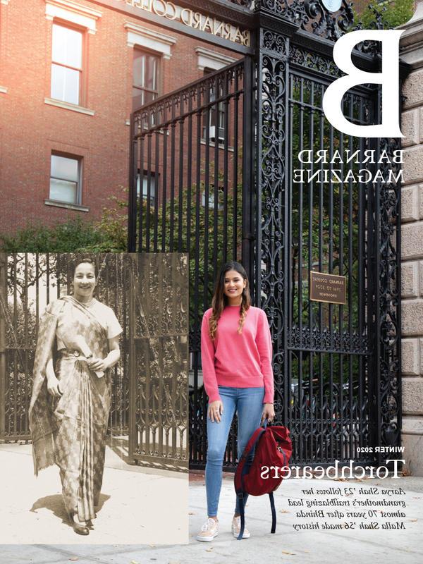 Student in front of the Barnard gates, 十大电竞游戏综合排名的杂志 cover for winter 2020